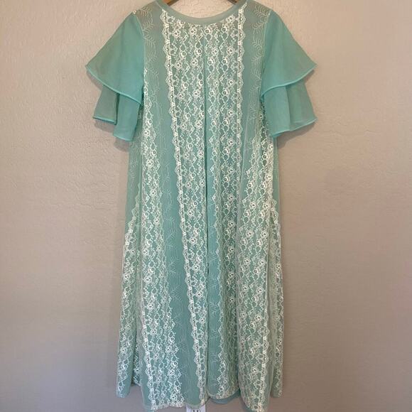 VTG Louis Jean Womens Sz Medium Nightgown Lingerie Robe Lace Blue Prairie Nighty - Picture 2 of 7